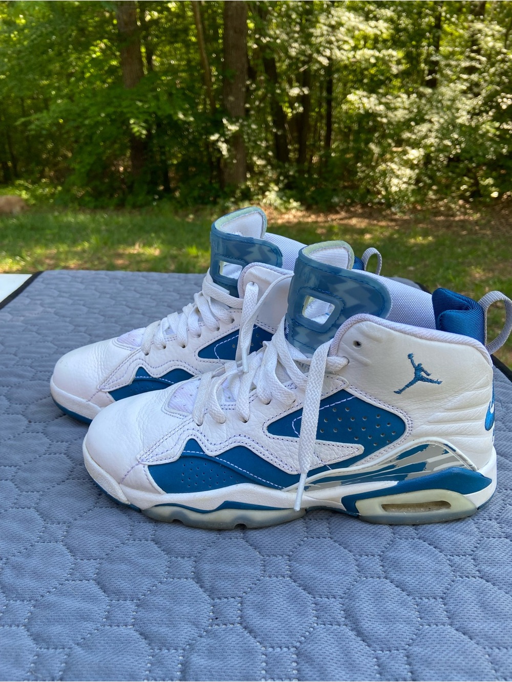 Jordan Kids White and Blue High-Top Basketball Sneakers